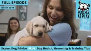 Episode 2 video thumbnail. Lara holding a puppy